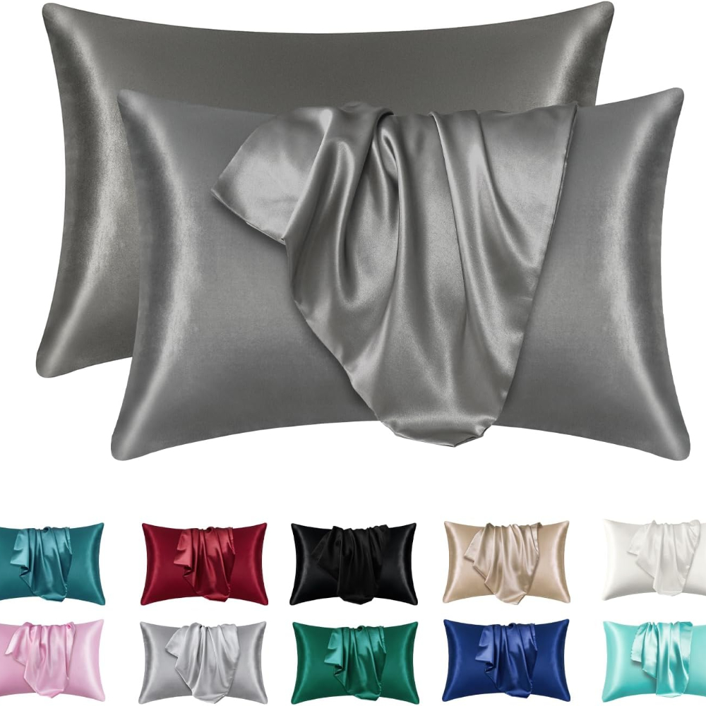 2 stücke Satin- Seide Kissen bezug für Haar und Haut, Korallen Kissen bezüge Standard größe Satz von Super weichen Kissen bezug: 500*900mm / dunkel Grau