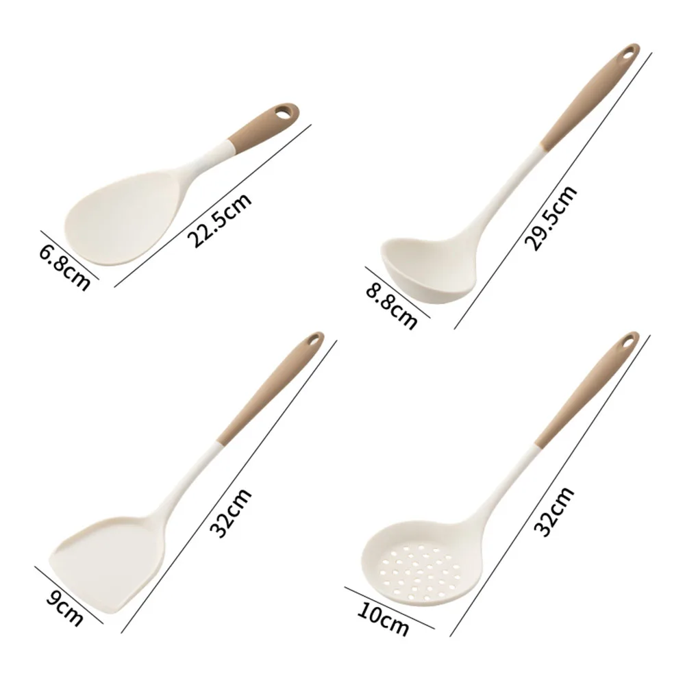 Juego de utensilios de cocina de silicona de 4 piezas con sartenes antiadherentes, espátula de silicona, cucharón de sopa, cuchara ranurada, herramientas de cocina para Cocina