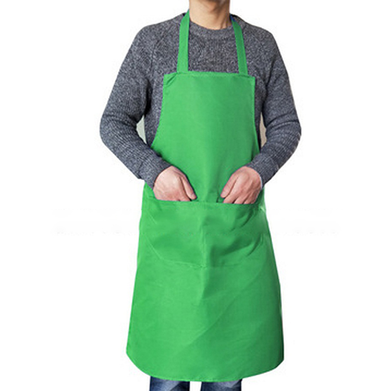 Pure kleur kookschort voor vrouwen mannen keuken dikke huishoudelijke schoonmaak schort katoen polyester met dubbele zak dropshipping: Groente
