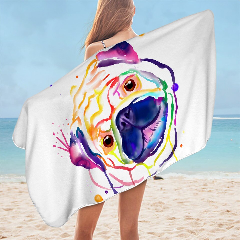 BeddingOutlet-Toalla de baño Hippie Pug para adulto, toalla de playa de microfibra con dibujos de animales, manta de Bulldog, 75x150cm: 14