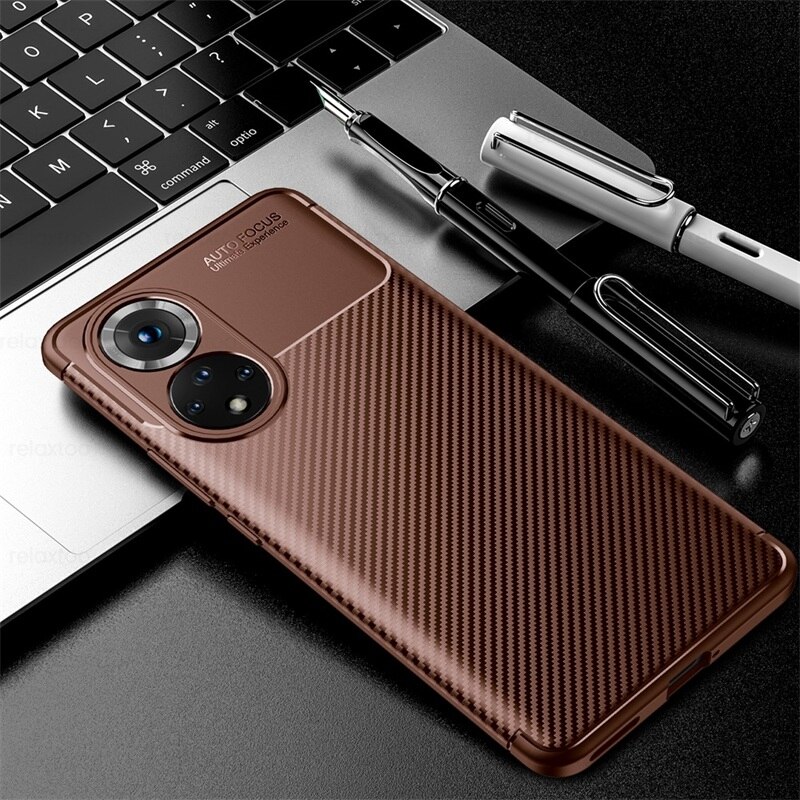 Honor50 caso de fibra carbono padrão telefone capa para honra 50 NTH-AN00 NTH-NX9 6.57 &#39;soft silicone macio à prova choque coque honer 50: For Honor 50 / Brown-03