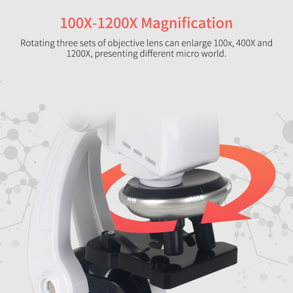 Science Kits for Kids Beginner Microscope STEM Science Educational Toy 100X 400X 1200X Magnification with LED Light