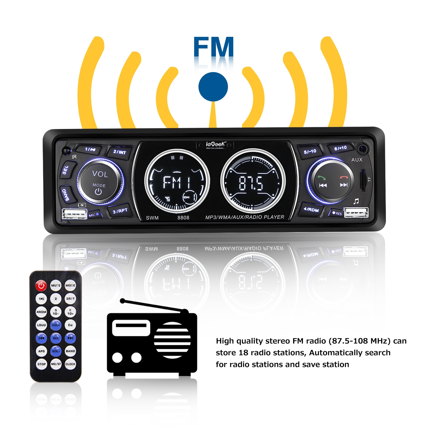 12V Car Radio Bluetooth MP3 Player LCD Screen Stereo Car Audio Player FM USB/SD/AUX-IN Phone Charging 1DIN