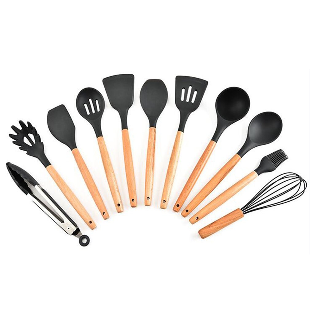 Kitchenware 11 piece set non-stick pan kitchen utensils silicone 11 piece set gray color box packaging Silica gel Beech