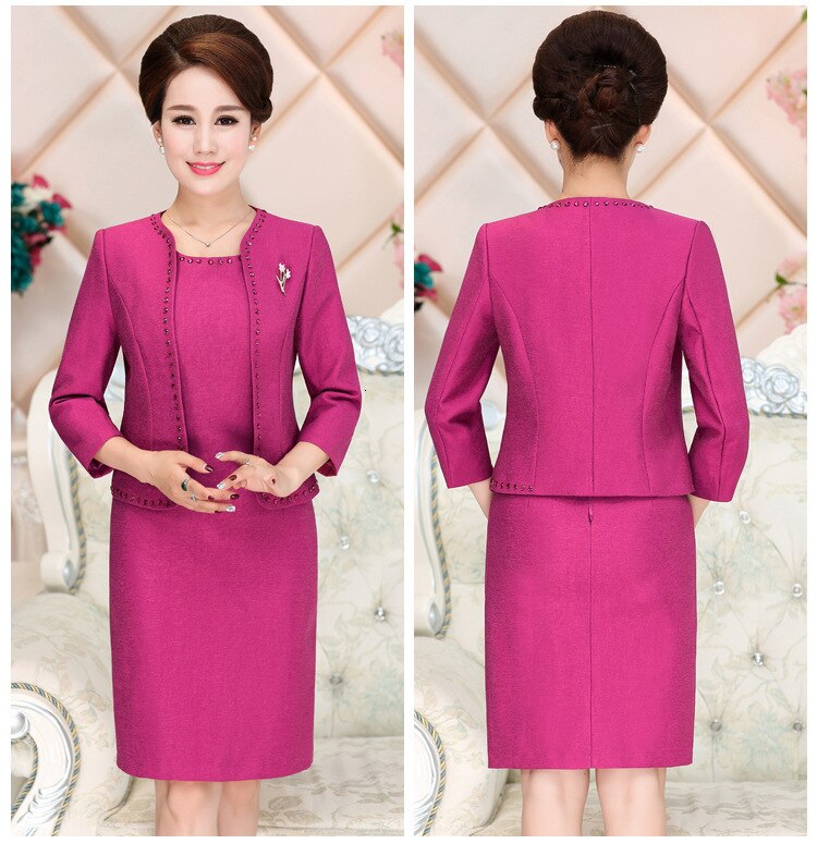 Trajes Vintage para mujer, chaqueta, Bodycon, lápiz, vestido Midi, Oficina para mujer, , Formal, trabajo, boda, conjunto de dos piezas
