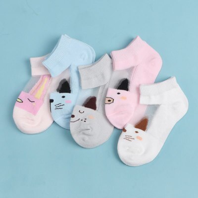 5 pares de calcetines de algodón para bebé de verano para niñas, niños, bonitos calcetines cortos de Color dulce de gato , calcetines para recién nacidos de 1 a 8 años: girls / 5-8 years