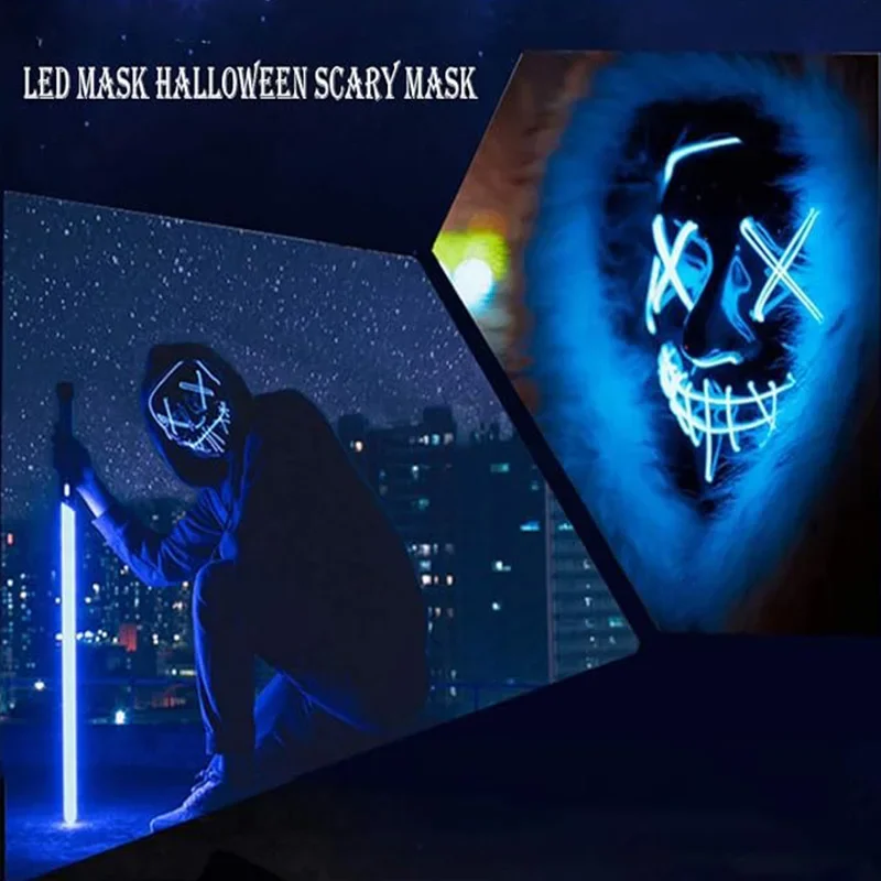 Halloween-fest led-lysende svart v-formet maske daglig kaldt lys halloween-skrekkmaske spøkelsesfestival spøkelsesdans lysende maske