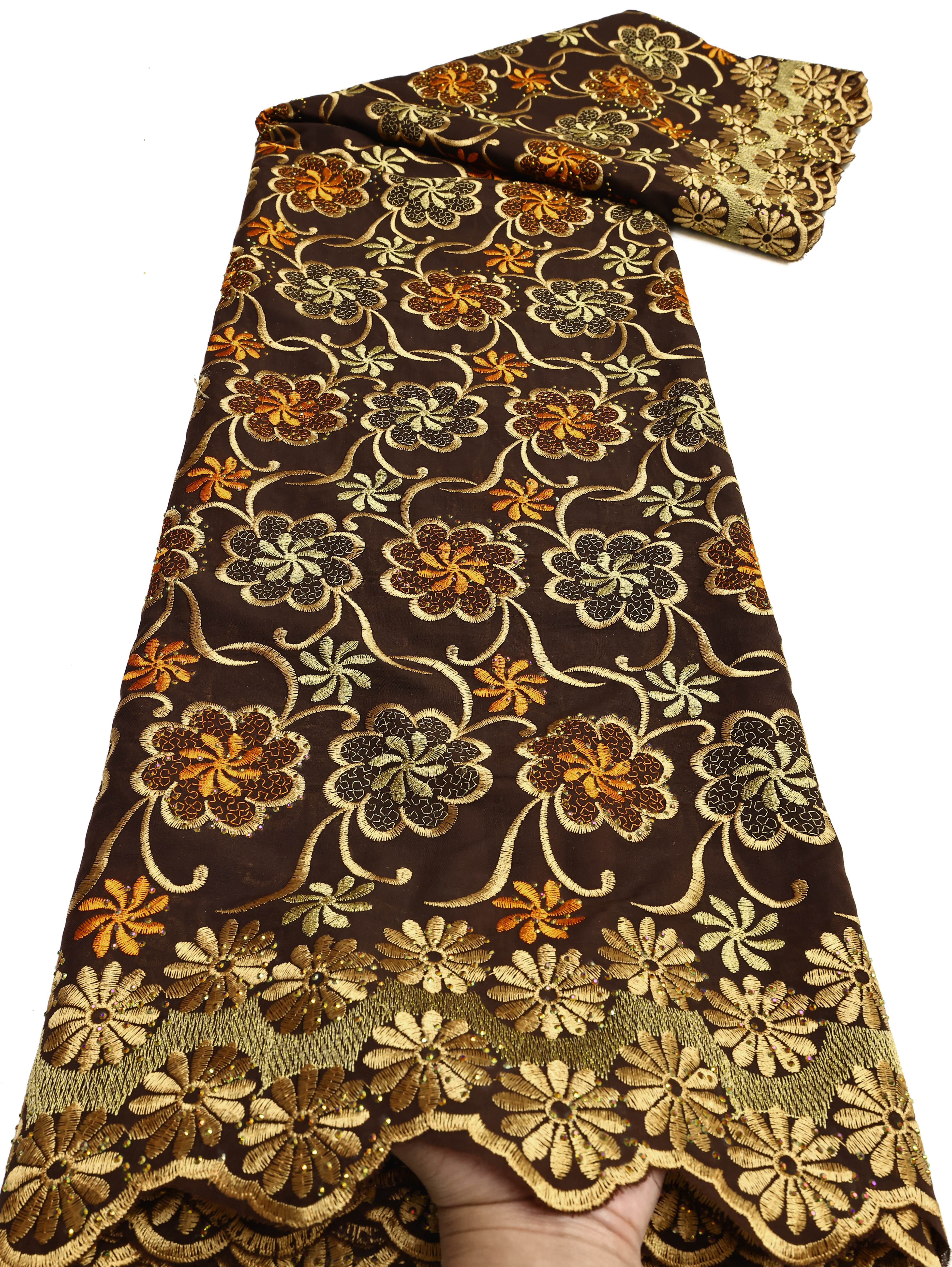 2025 Afrikaanse Nigeriaanse Tule Kant Stof Katoen Damast Guipure Formele Prom Party Gown Dress 5 Yards