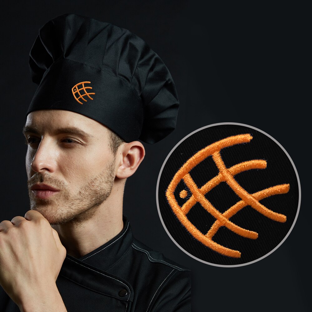 Nyhet kokkekniv brodert kokk servitør kokkelue unisex justerbar kjøkken restaurant matlaging baker bbq svart arbeidshatt: 4