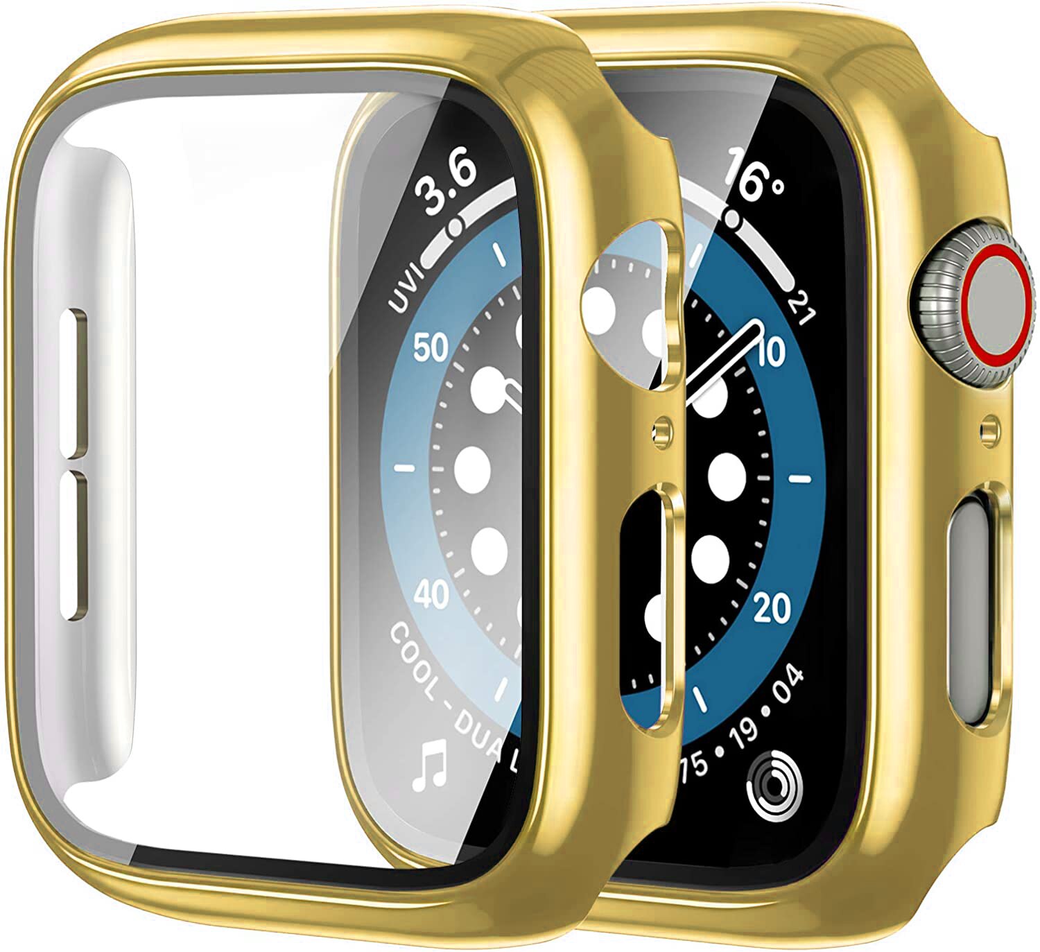 Cubierta para funda de Apple Watch, Protector de pantalla de cristal chapado, accesorios para iWatch series 9, 8, 7, 6, 5, 4, 3, se, 45mm, 44mm, 40mm, 41mm, 38mm, 42mm: GOLD / 1 pulgada