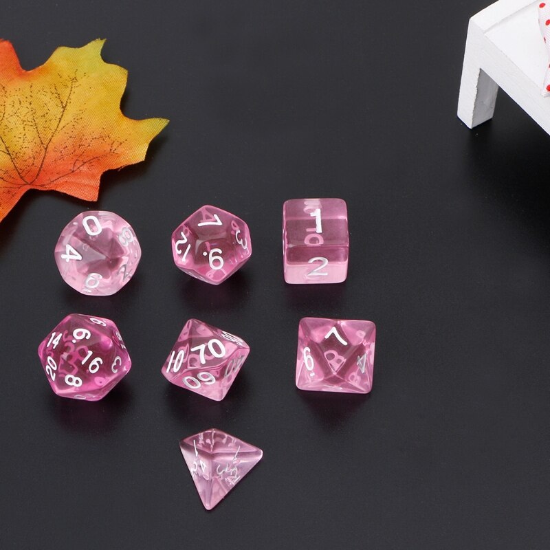 Jeu de dés polyédriques transparents, pour Dragon Pathfinder D20 D12 2xD10 D8 D6 D4, 7 pièces
