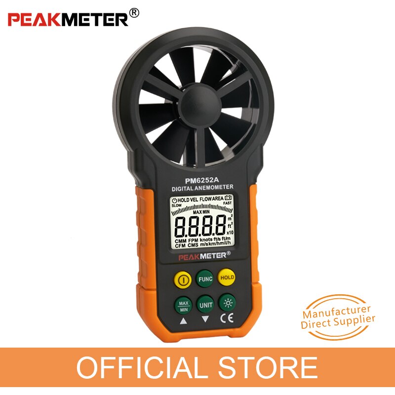 PEAKMETER official Digital Anemometer Wind Speed Air Volume Measuring Meter PM6252A 30m/s LCD Display