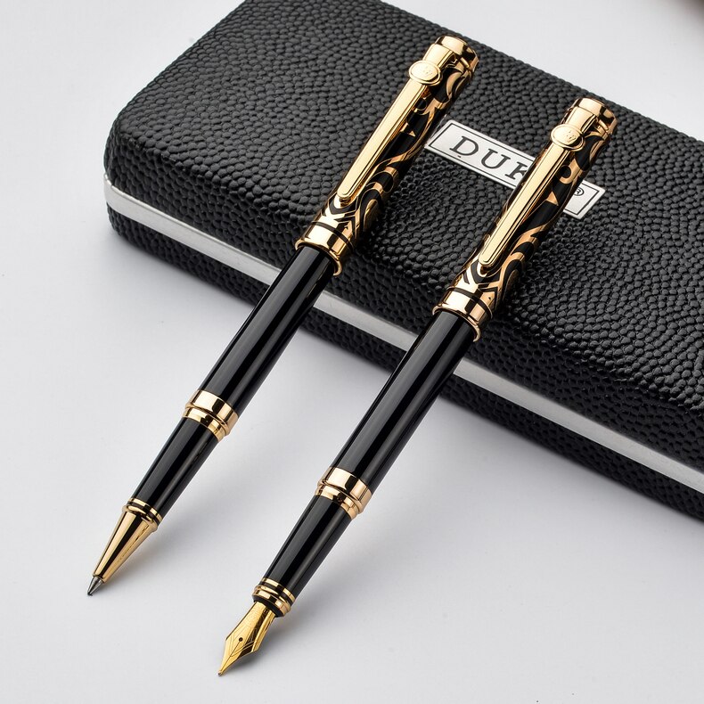 2pcs/lot Duke Luxury Gold 0.5MM Fountain Pen + 0.7mm Roller Ball Pen for Lovers Pens Christmas