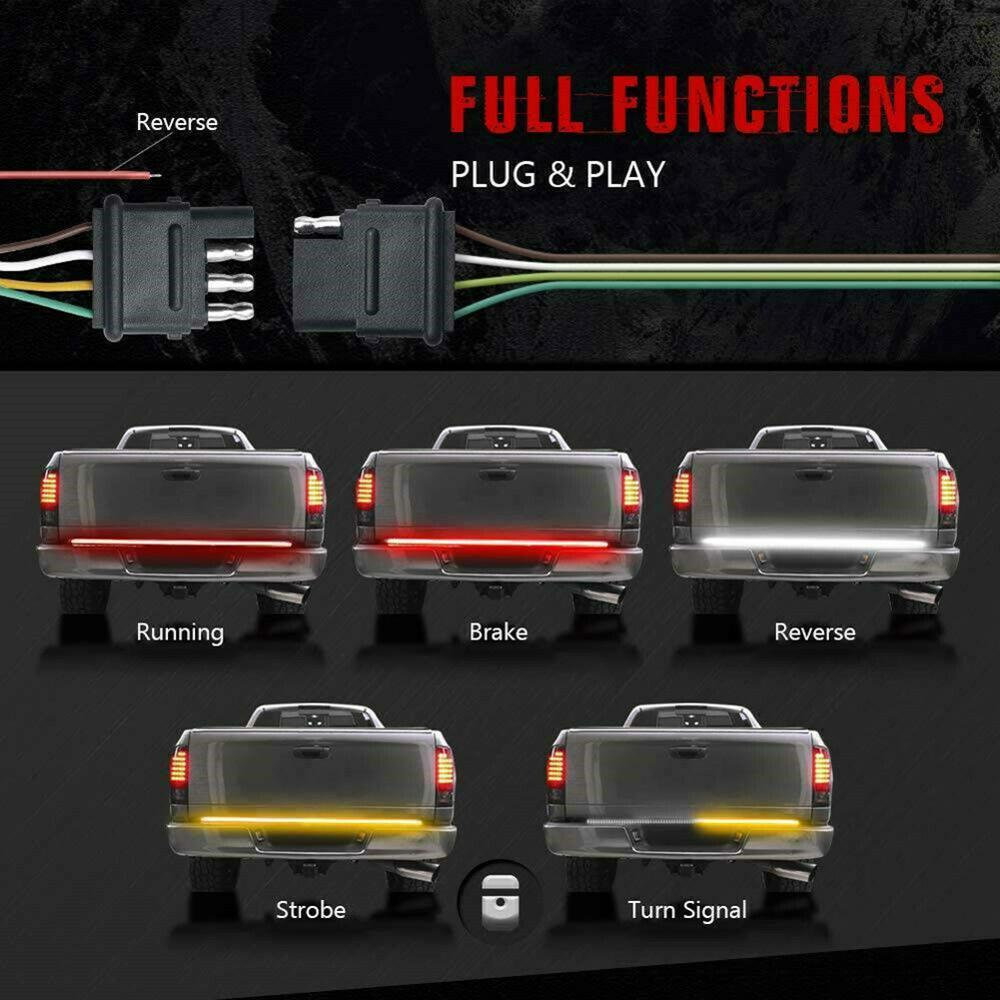 60 Inch Car LED Tailgate Light Bar Triple-Row Waterproof Light Turn Signal Brake Light Reverse Light for Truck Pickup Van