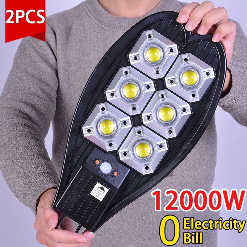 12000 Watt Led Outdoor Solar Light Solar Powered Lamp Waterdichte Solar Light Pir Bewegingssensor Straat Lamp Voor Tuin Decoratie