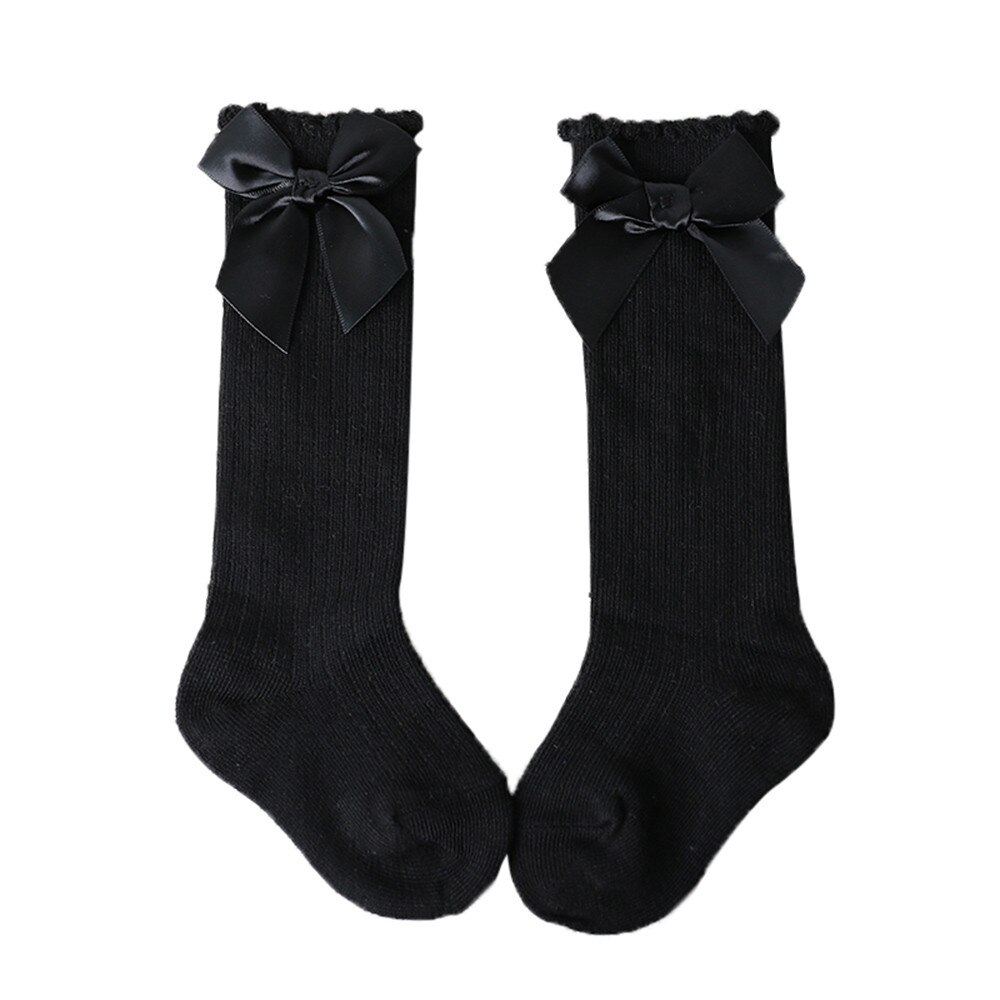 Kids Toddlers Girls Big Bow Knee High Long Soft Cotton Lace Baby Socks Kids girls stocking skarpetki dla dzieci calcetines: Black / M