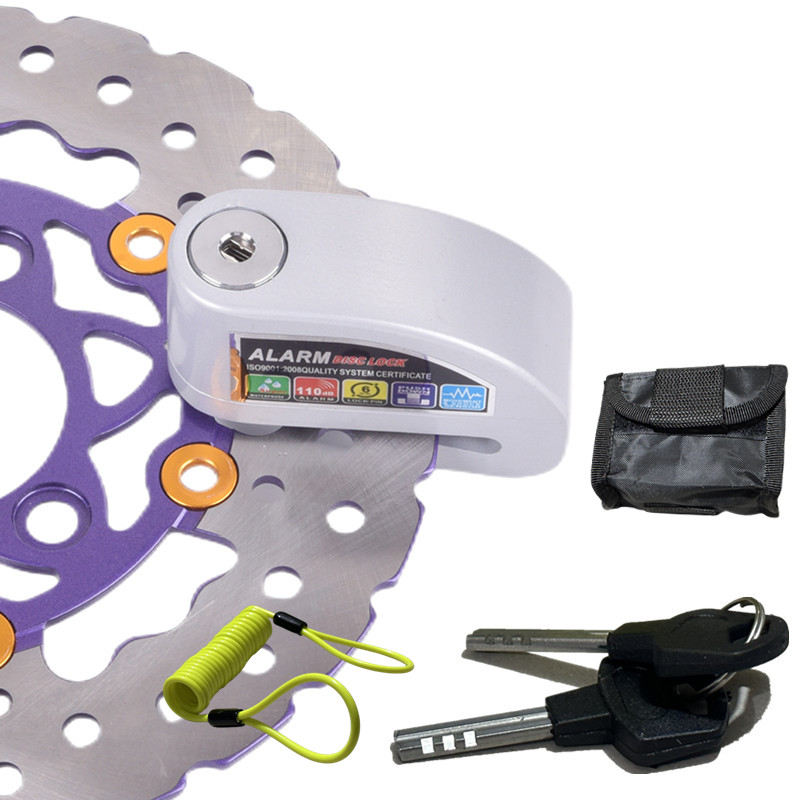 waterdicht motorfiets alarmslot fietsslot beveiliging anti-diefstal slot motor schijfrem slot + tas + herinnering touw: Zilver