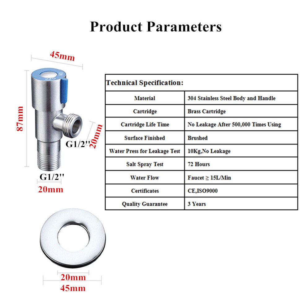 Blue Stainless Steel 1/2 Toilet Stop Valves for Kitchen Basin Faucets Bathroom Bidet Shower Switch Toilet Flush Valve WC