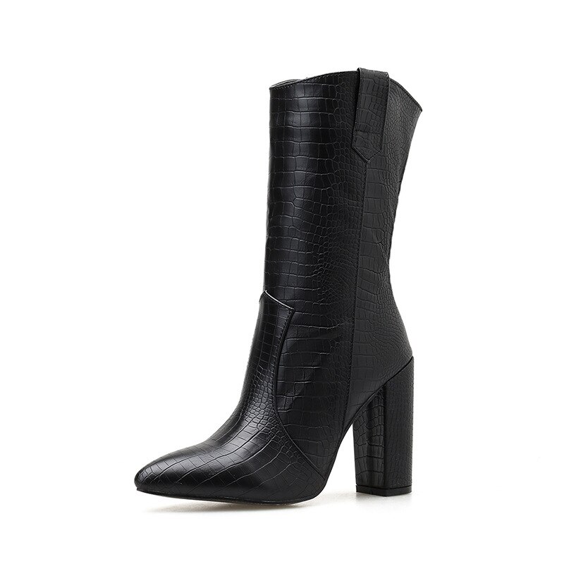 Ronde Neus Big Size Schoenen Vrouw Wit Mid-Kalf Laarzen Luxe Lage Hakken Booties Booties Dames Grote Maat korte Hoge