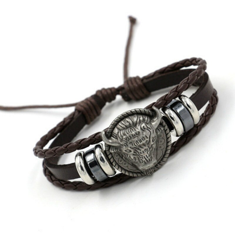 925 Silber Vintage Multilayer Woven Armband herren Ziehen Leder Armband Hip Hop Schmuck: 6