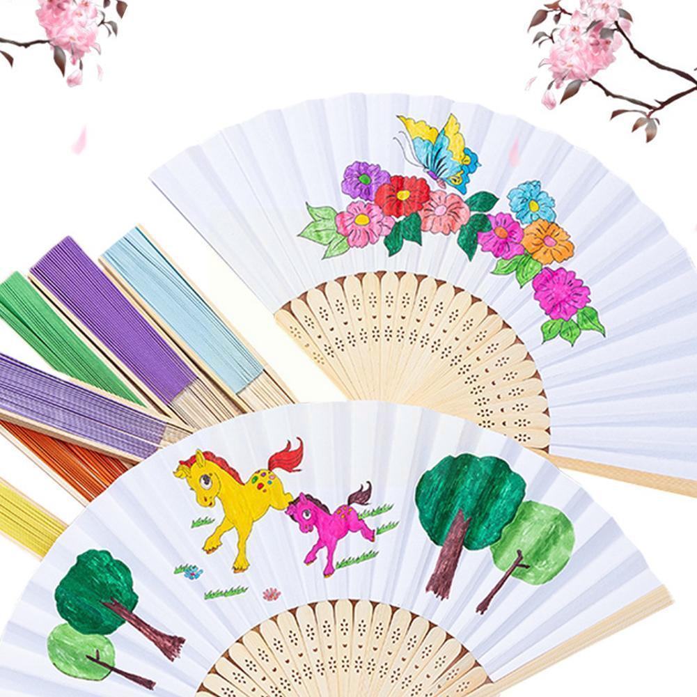 Diy Folding Fan White Hand Held Fan Folding Bamboo Chinese Events Paper Decor Home Wooden Folding Fan Decor Wedding O8w1