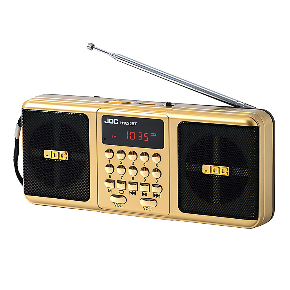 Portable Stereo FM Radio Wireless Speaker Rechargeable Battery Support TF Card USB Bluetooth-compatible Speaker With FM Receiver: Golden
