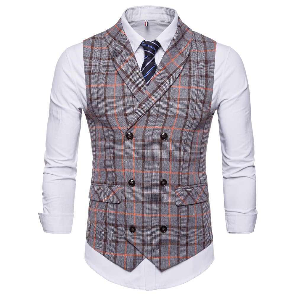 plaid Dress Vests For Men Slim Fit Mens Suit Vest Male Waistcoat Gilet Homme Casual Sleeveless Formal Business Jacket