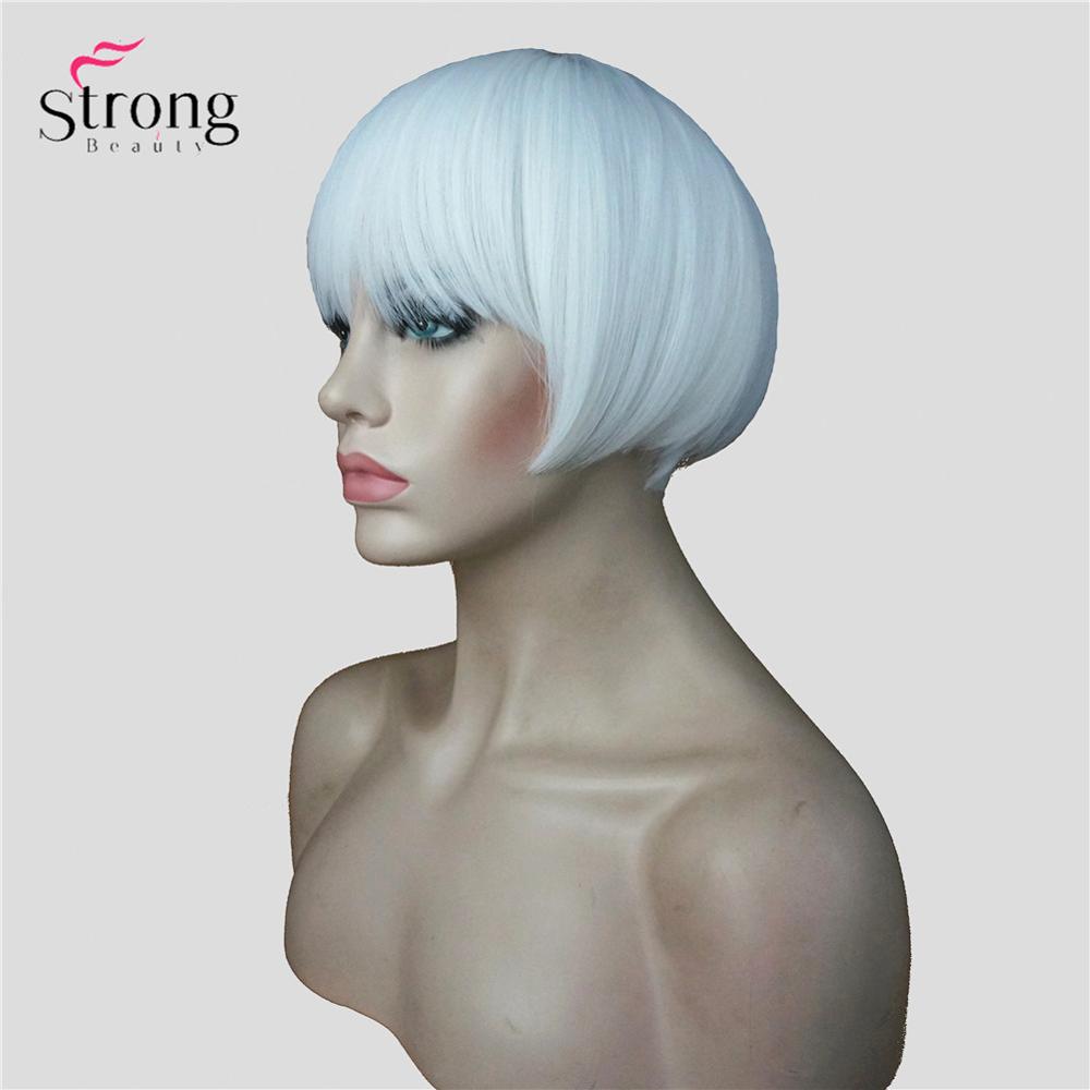 StrongBeauty-peluca sintética para hombre y mujer, cabellera artificial para disfraz de Bob corto, Jazz Gatsby, color blanco, años 20: Blanco
