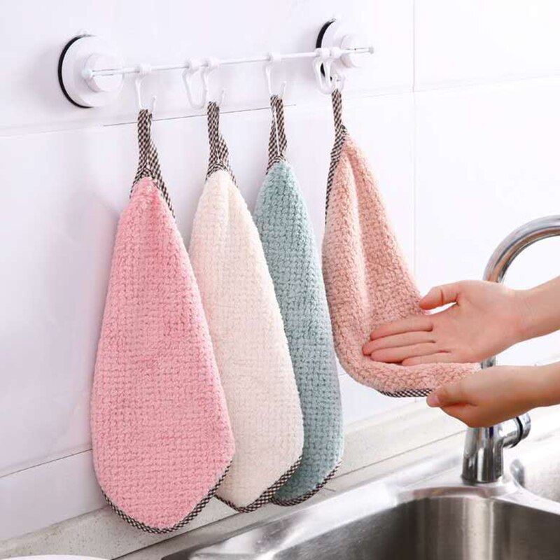 10Pcs/pack Hanging Coral Fleece Hand Towel Rag Kitchen Cleaning Towel Lint-free Absorbent Dish Towel Handkerchief Cloth