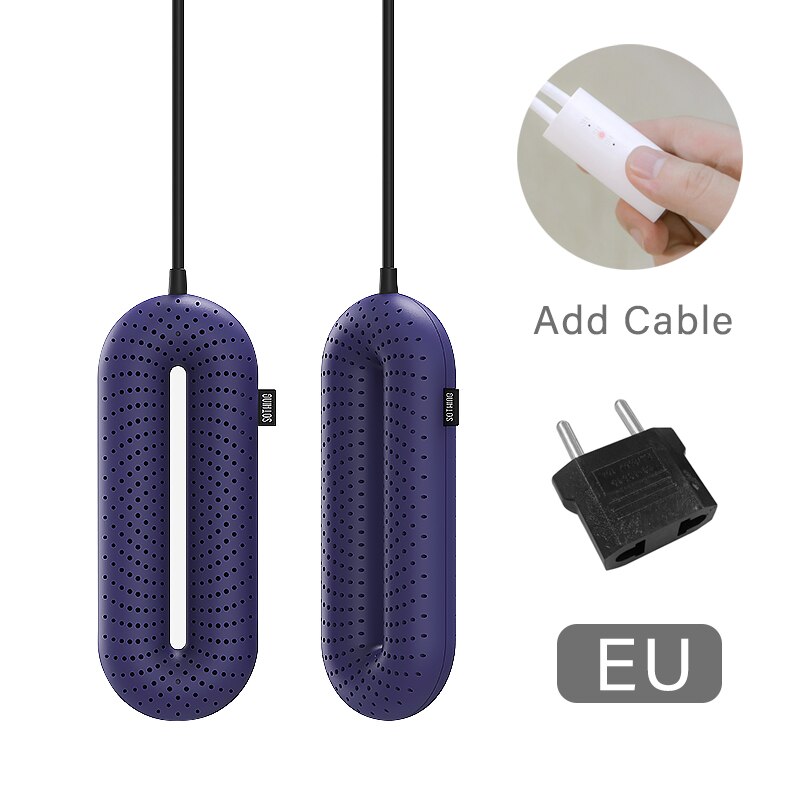 Mijia-secador de zapatos portátil esterilización eléctrica UV, secado a temperatura constante, desodorización: Purple EU Add Cable