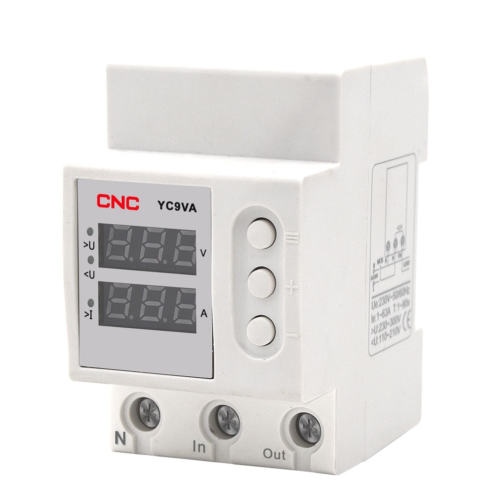 Din Rail Dual Display Adjustable Over Voltage Current and Under Voltage Protective Device Protector Relay 50/60hz 230 220V