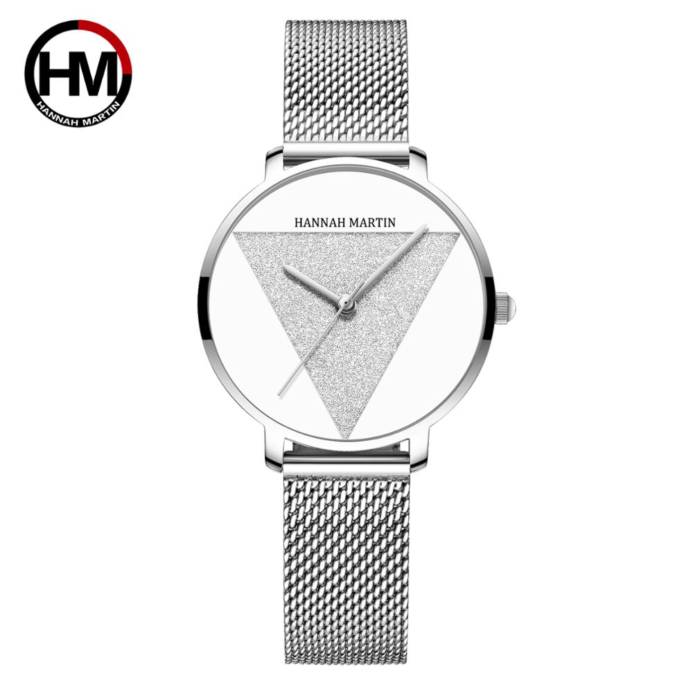 Reloj HM-1332 de acero inoxidable con correa de malla para mujer, cronógrafo de estilo japonés, resistente al agua: 1332WY