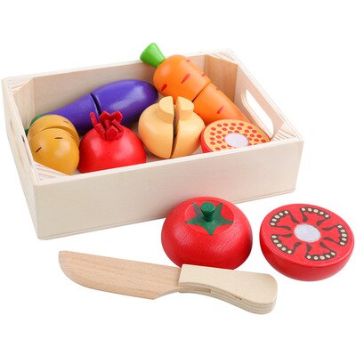 WOODADDY Simulation Gemüse/Obst Schneiden Set Holz Spielzeug Für Kinder Holz Tablett/Korb Lebensmittel Küche Spielzeug Bildungs Mädchen: Vegetable 3-8pcs