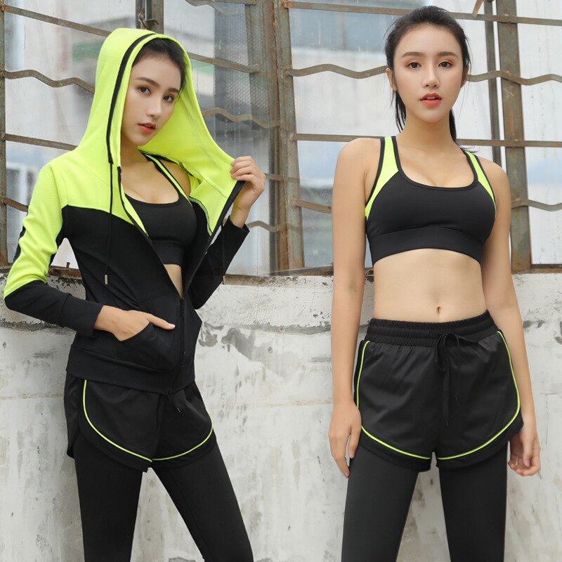 lady suit women's autumn and winter running fitness clothes fast drying slimming suit size: Black / L