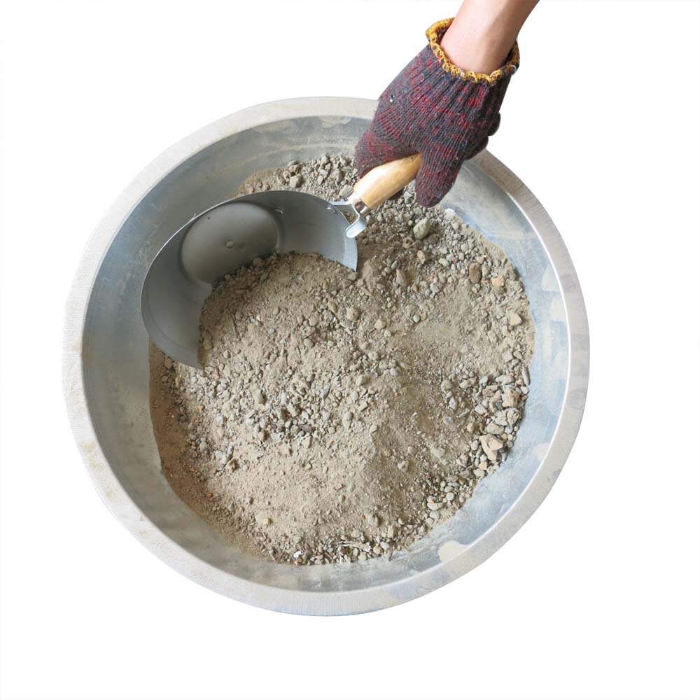 Generisk træhåndtag skål cement skål metal konstruktion murværk beton skål