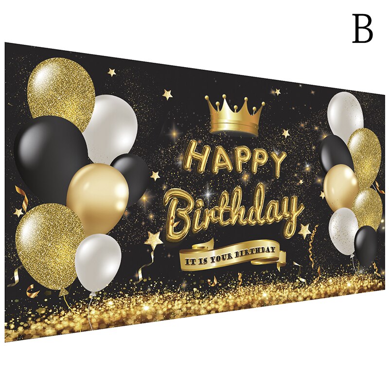 Happy Birthday Decoration Banner Large Black Gold Happy Birthday Backdrop Banner Sign Background Poster for Birthday Party Favor: B