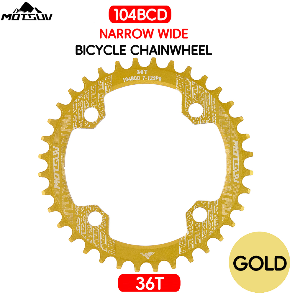 Manivela redonda para bicicleta, rueda de cadena angosta y ancha de placa única con forma redonda MTB 104BCD, 32T/34T/36T/38T