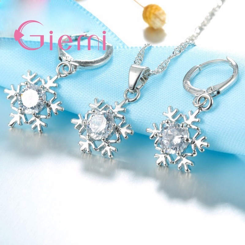 Treacle unik ren snefnug form vedhæng halskæde øreringe med klar cz krystal 925 sterling sølv kvindelige smykker sæt