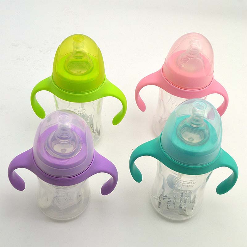 210ml Cute Baby Bottle Infant Newborn Children Learn Feeding Drinking Handle Bottle Kids Straw Juice Water Bottles Training Cup