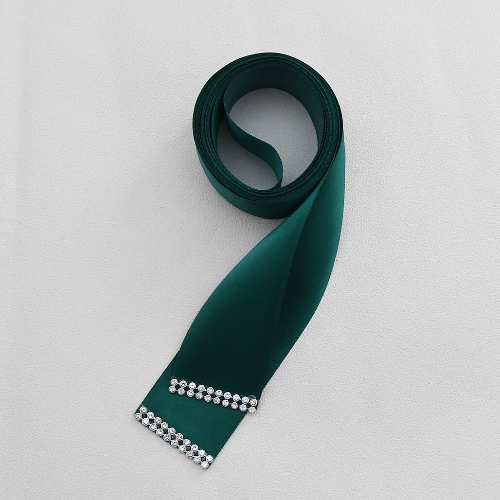 Cinturón de lujo con flores y plumas grandes para mujer, fajín de señora para de boda con diamantes de imitación y cinturón para chica de cristales, S478: dark green ribbon