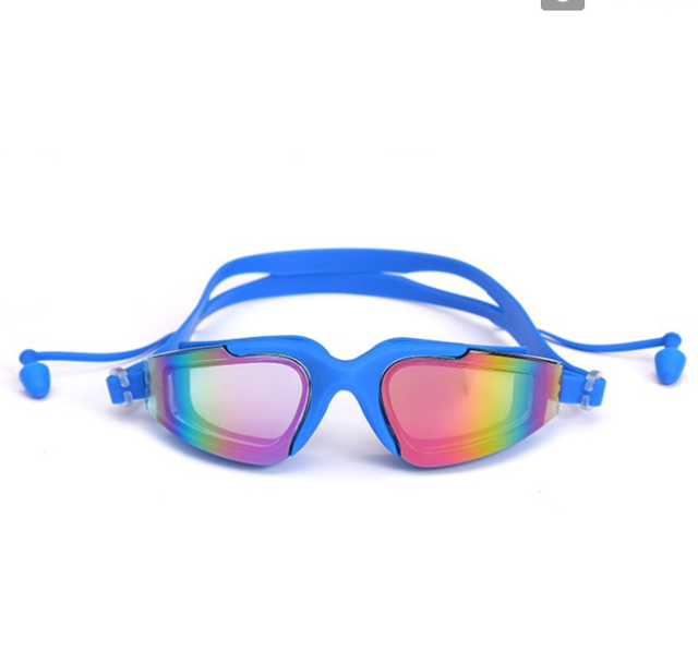 Gafas de natación antiniebla para hombre y mujer, lentes antiniebla profesionales con tapón para la oreja, a prueba de agua, para natación, juego de gorro: Azul cielo