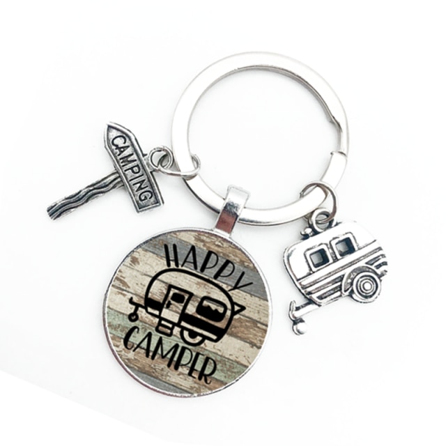 Cute Camper Wagon Keychain, I Love Camping Keychain, Trailer Signpost Keychain, Vacation Travel Memorial: 13