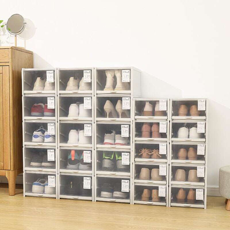 Shoes Box Small Transparent Drawer Case Plastic Shoe Boxes Stackable Box Shoe Organizer Shoebox storage Shoe Rack 3pcs/set
