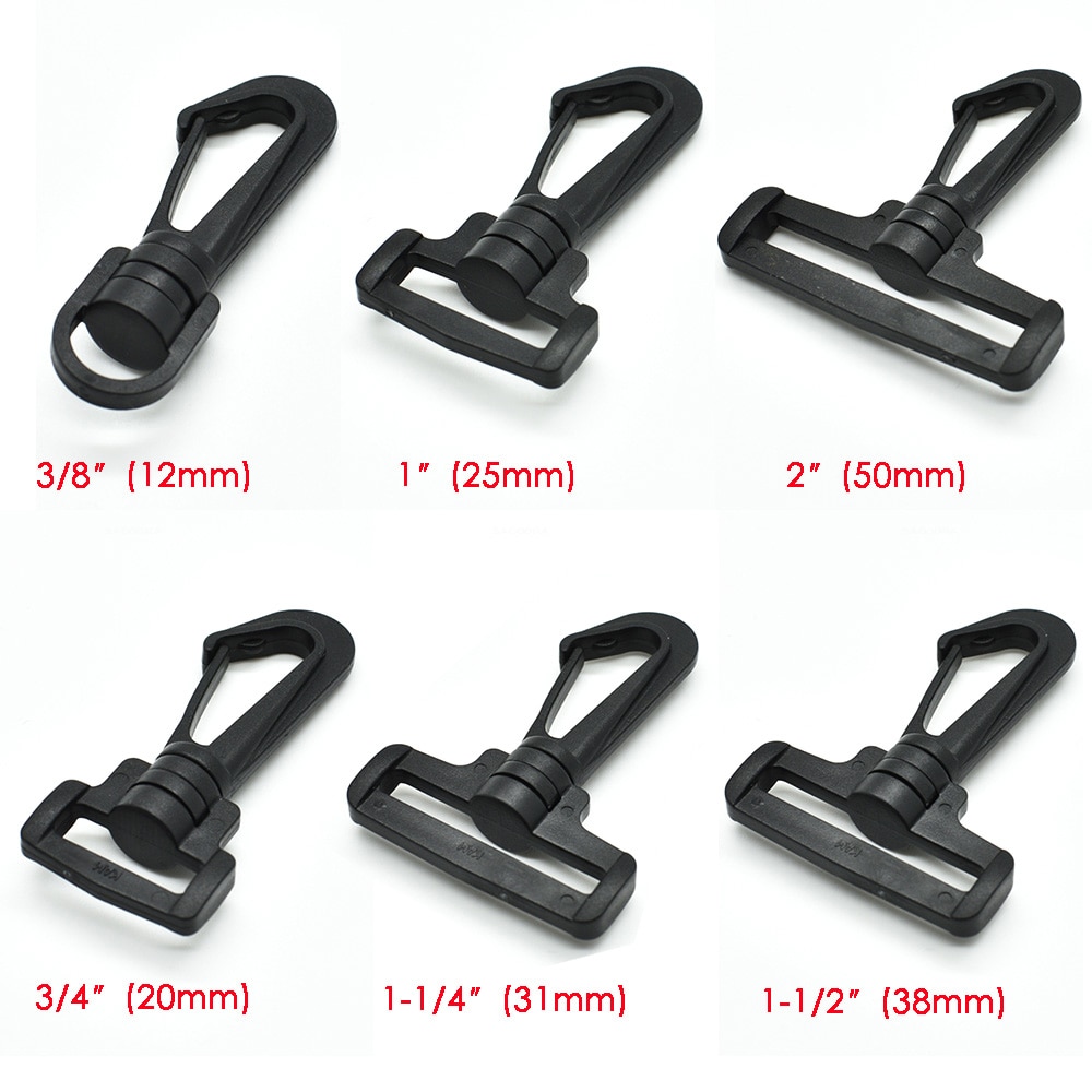 Band 1/2 "~ 2 " plastic draaibare karabijnhaken hardware zijsluiting paracord rugzakriemen tasonderdelen 6 maten