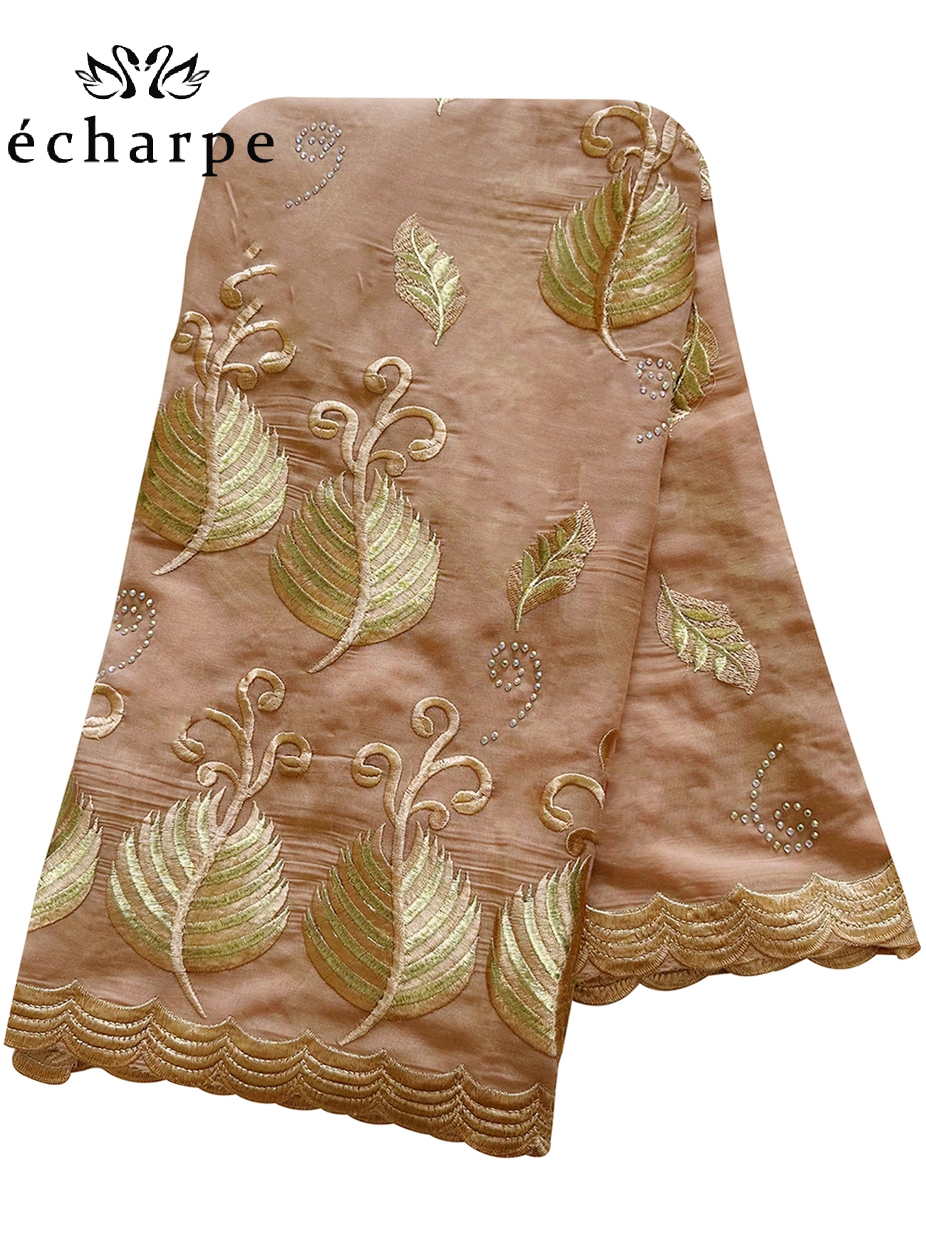 Hoogwaardig Stof Afrikaanse Vrouwen Sjaal Pashmina Tulband Bid 100% Katoen Geborduurde Sjaal Wrap Moslim Feest Hijab Voor Dame: LICHT GEMBER