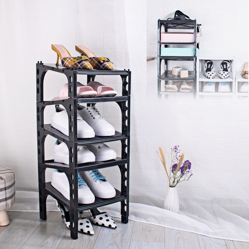 Schoenenrek kunststof stapelbaar schoenenrek gemonteerd ruimtebesparend meerlaags standaard voor opberging schoenendoos - set  of 2