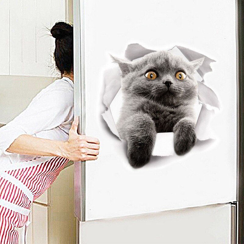 Tegneserie dyr klistermærker 3d klistermærker på toiletsædet til køleskab katte pvc væg klistermærker vindue badeværelse indretning mærkater 1 stk