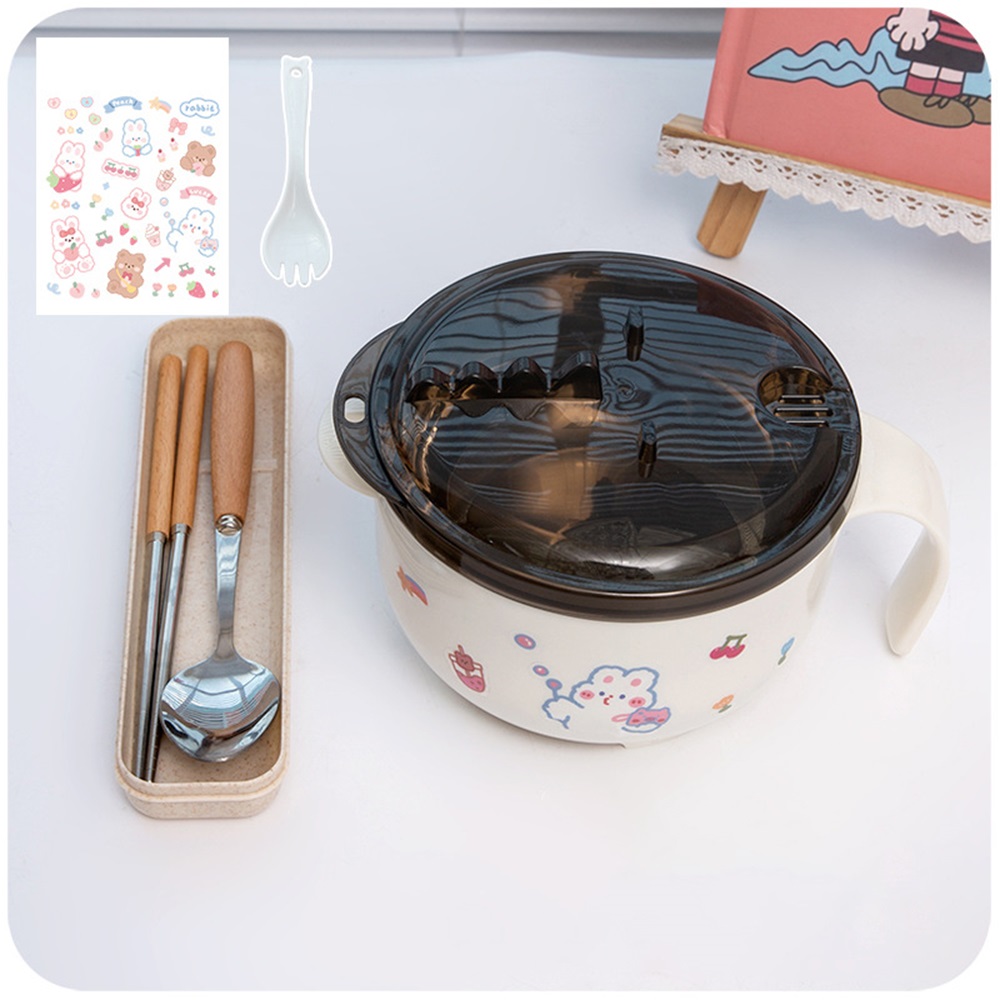 Boîte à déjeuner japonaise Kawaii, bol à nouilles instantanées avec couvercle poignée, boîte à Bento en acier inoxydable 304 1 pièce: D