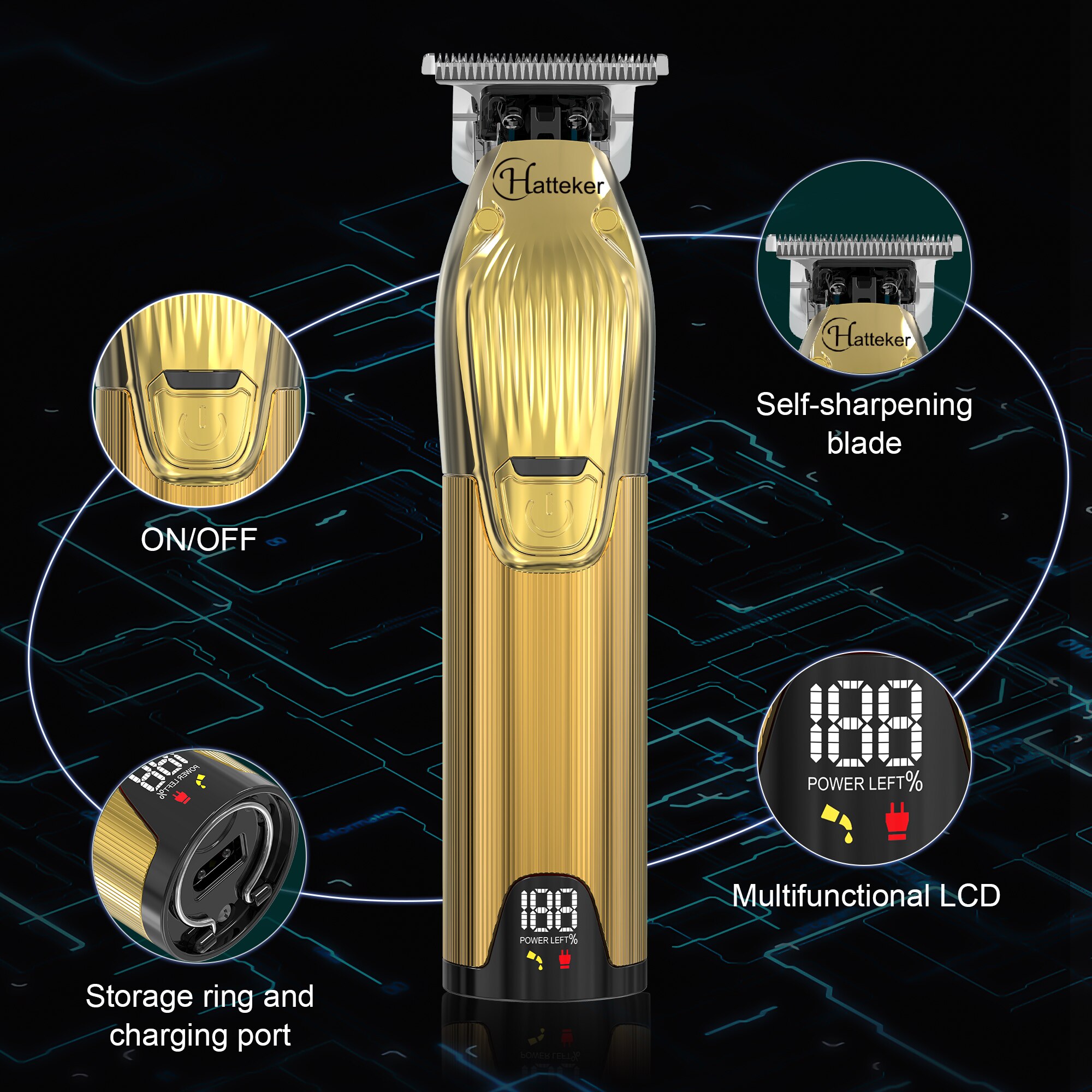 Hatteker Hair Clippers Cordless Pro Li Outlining Trimmer T-blade Hair Cutting Kit Barber Beard Trimmer Kids USB