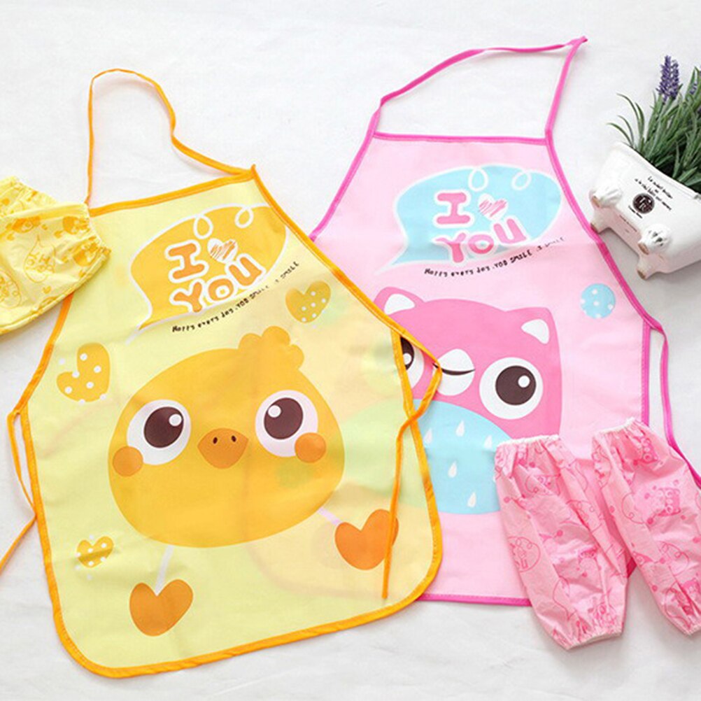 Delantal con mangas de dibujos animados para niños, conjunto de bolsillo con gorro de Chef, arte artesanal, traje de cocina, bebida, comida, ropa para hornear